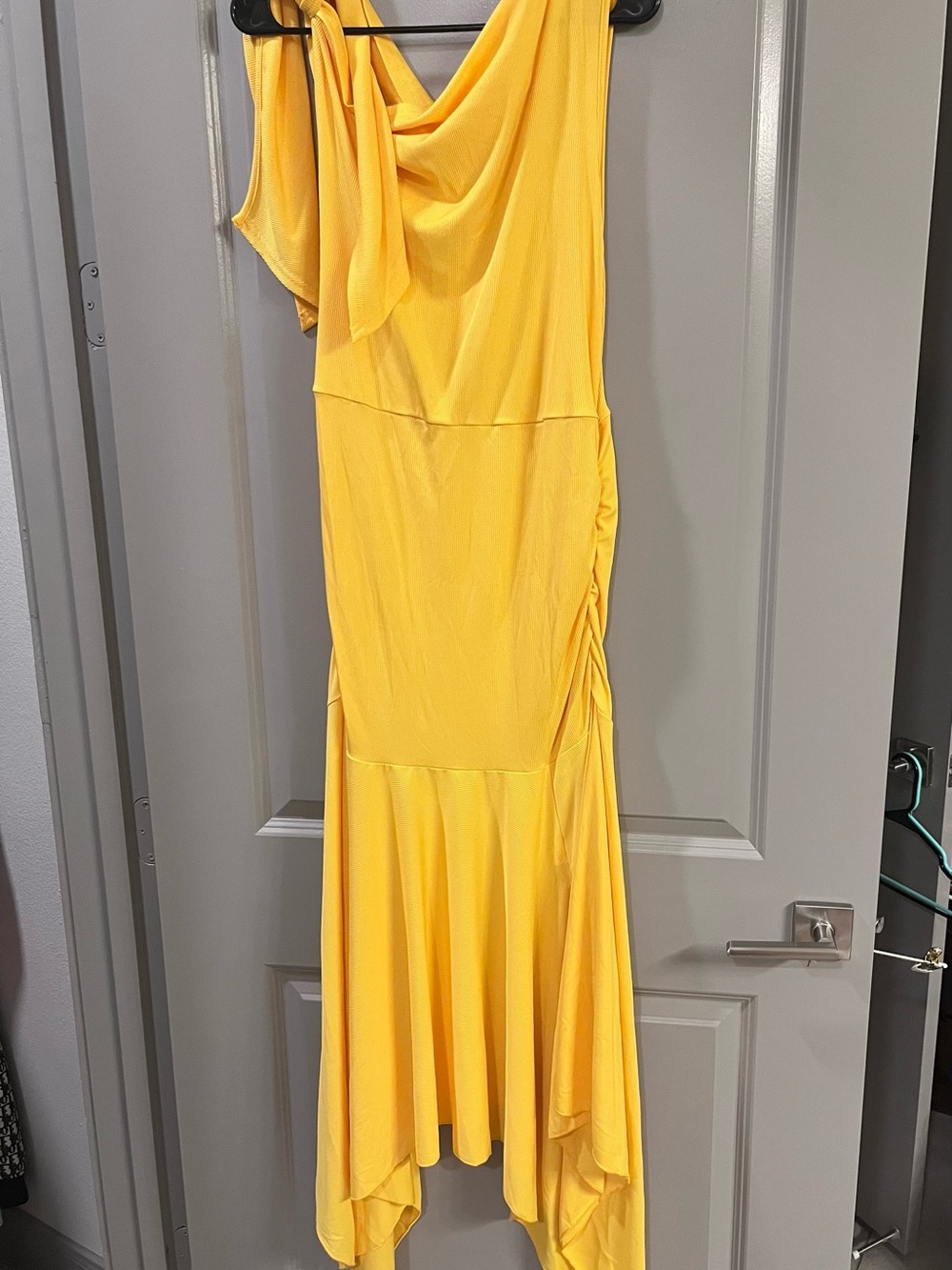 SHEIN Yellow One-Shoulder Asymmetric Draped Dress